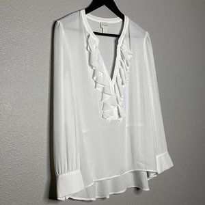 Chico's‎ White Sheer Tunic Ruffles Around Neck Size 1 Or US M/8